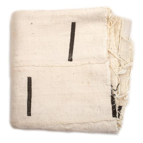 The Bead Chest White Bogolan Mali Mud Cloth - Handmade African Textile from West Africa - 40x64 Inches - Ideal for Home Decor, Boho Throw Blanket, Upholstery, or Crafts