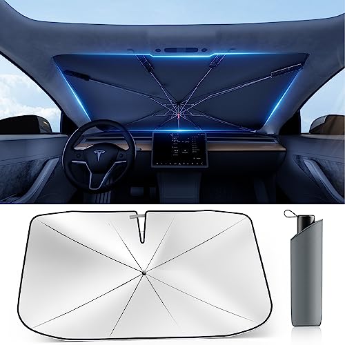 Weektic Windshield Sun Shade Car, [2023 Newest] [Upgraded UPF50+ Crystal Nano Reflector Patent] Protect Car from Sun Ray Damage, Umbrella Sun Shade for Car SUV Truck - Keep Car Cool & Comfy(59"x31")