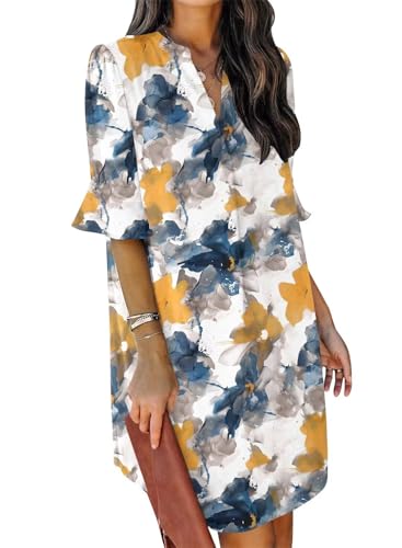 Image of QACOHU Summer Dresses for Women V Neck Ruffle Short Sleeve Casual Shift Dress