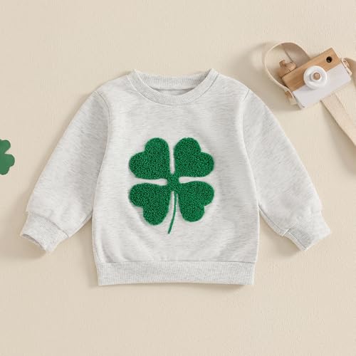 Toddler Baby Boy Girl St Patricks Day Clothes Clover Embroidery Sweatshirt Long Sleeve Crewneck Pullover Shirt Tops2