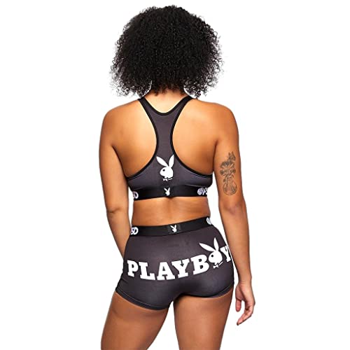 Psd Women's Playboy Logo Boy Shorts, Black, S #TOP2