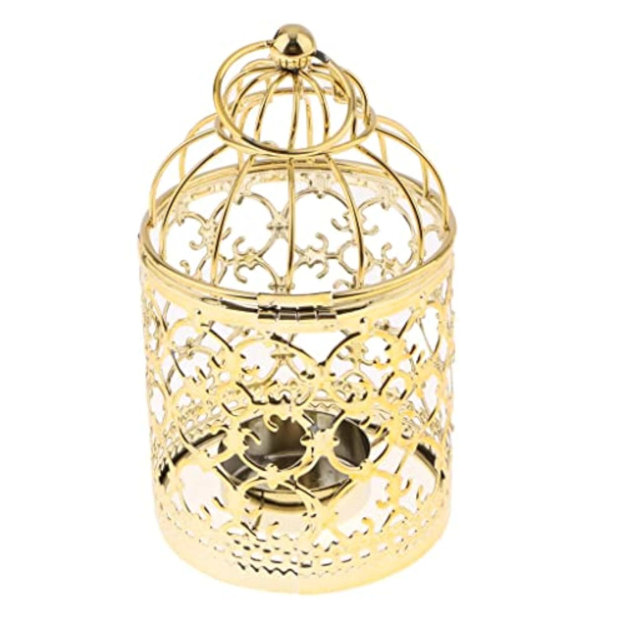 Electroplated Metal Birdcage Shape Tea Light Candle Holder A-Gold