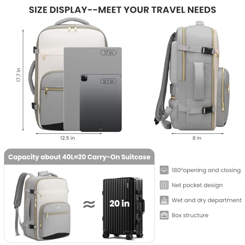 Image of YAMTION 40L Large Travel Backpack for Women,Carry On Luggage with 4 Packing Cubes, Airline Approved Weekender Backpacks for Personal Items fits 17 Inch Laptop