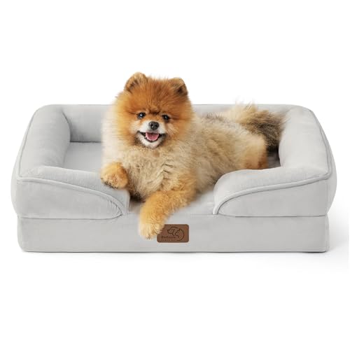 Image of Bedsure Orthopedic Dog Beds for Small Dogs - Washable Small Dog Cat Bed Waterproof, Comfort Pet Couch Sofa with Washable Removable Cover, Pets Bed with Nonskid Bottom, Light Grey, 24 inch