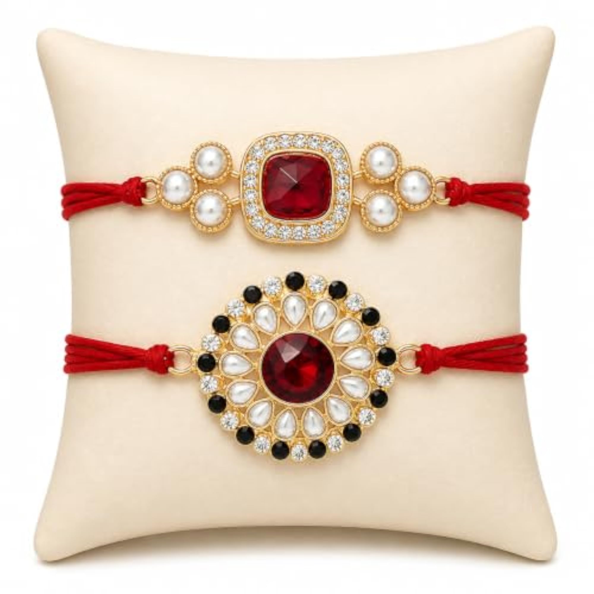 Set of 2 Elegant Kundan Gold Plated Rakhi for Brother