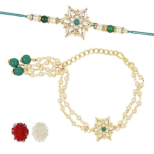 Pack Rakhi para Cuñados I Jewels R116-CO con detalles de perlas y Kundan