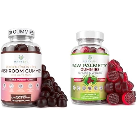 Purify Life Mushroom Complex & Saw Palmetto Gummies Bundle, Immune Support, Saw Palmetto Prostate Supplements for Men - DHT Blocker for Women Hair Growth Cover