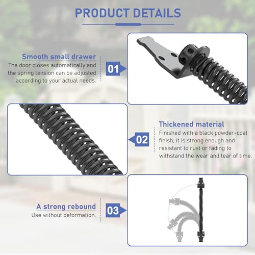 Muelle de puerta de cierre automático resistente de 14 pulgadas para exteriores con herramienta de tensión ajustable, paquete de 2 para seguridad de puerta