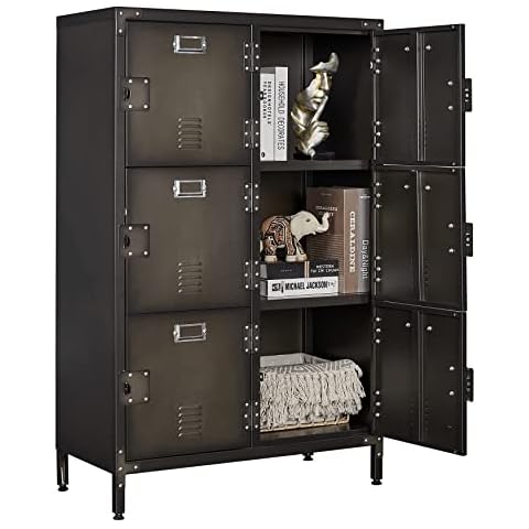 BYNSOE Metal Locker Storage Cabinet, 47.3” Employees Locker Industrial Steel Storage Cabinet with Shelves and 6 Lockable Doors for Home, School, Gym Cover