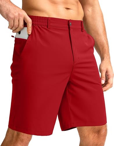 Men's Casual Shorts 9" Lightweight Golf Shorts for Men Stretch with 3 Pockets Quick Dry Breathable Work Shorts(Red,M)