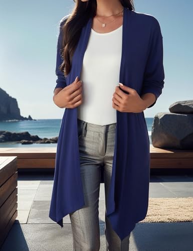 Women's Open Front Cardigan Sweater Long Sleeve Lightweight Duster Coat Casual Draped Sweater Cozy Kimono Style