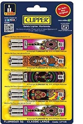 Clipper CP-11 Refillable Cigarette Gas Lighter (Mix Colors) (Pack of 5 Pcs) Color Print Design of Lighters Coming as per Stock Available.