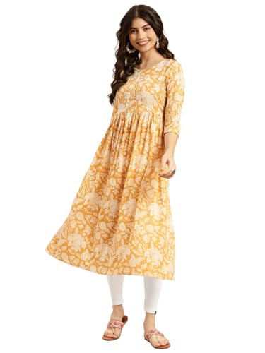 Kurta pour femme en coton jaune imprimé avec legging confortable taille XL