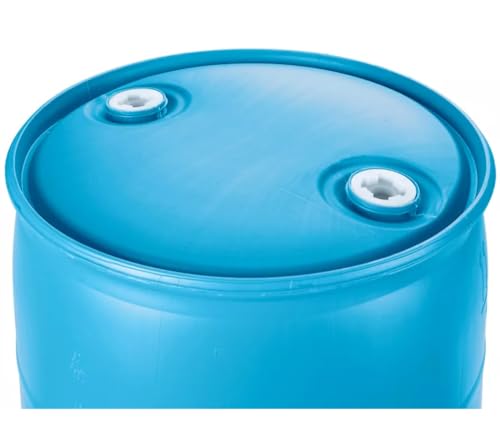 Image of Bushman 55 Gallon Plastic Drum, Stackable Industrial Storage Barrel, Blue