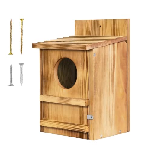 Casa búho exterior de madera para pájaro carpintero y gorrión 2