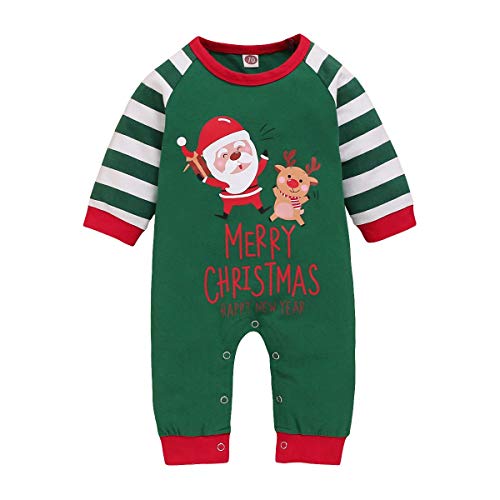 OPAWO Baby Weihnachten Schlafanzug Jungen Mädchen Baumwolle Langarm Santa Strampler Outfit 0-12 Monate Gr. 56 Cover