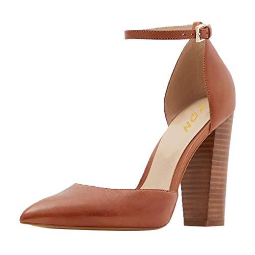 YDN Women Closed Pointed Toe Ankle Strap Pumps Chunky High Stacked Heels D'Orsay Dress Party Shoes