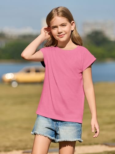 Image of Haloumoning Girls Cap Sleeve T Shirts Kids Summer Crewneck Solid Tops Tees 5-14 Years