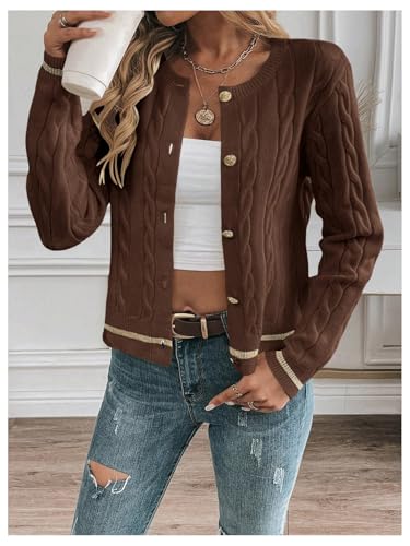 MakeMeChic Women's Cardigan Sweaters Cable Knit Sweater Button Down Shirt3