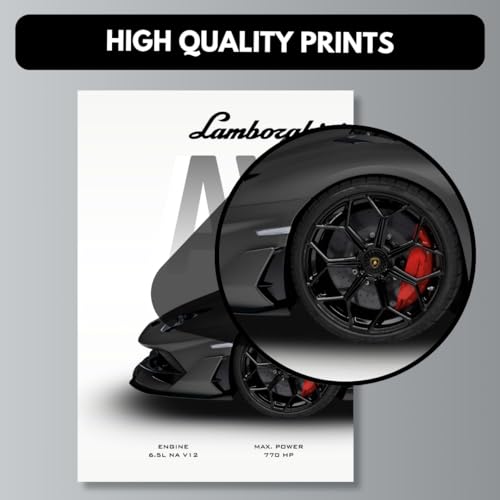 Image of Lamborghini Aventador SVJ Poster Split Design Car Posters | Lambo 3 A3 Sized Cars Poster for Wall | Large Size (89 x 42 cm) Lamborghini Wall Decor | Car Posters for Room | Lambo Supercar (B 036)