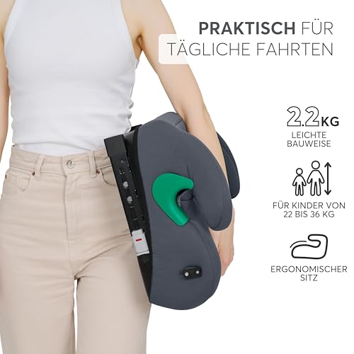 KikkaBoo i-Pop Kindersitzerhöhung Auto Kinder, i-Size, Isofix, 22-36 kg, Gruppe 3, 7-12 Jahre, Autositz Sitzerhöhung, Grau