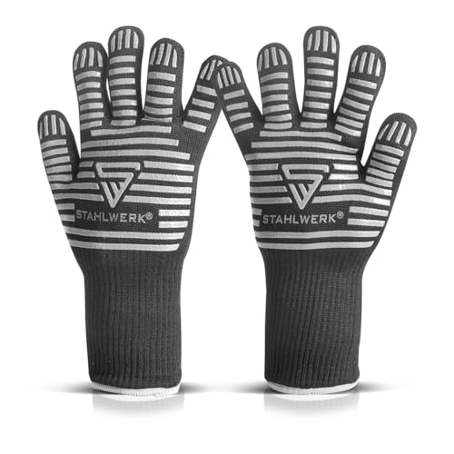 STAHLWERK Hitzebeständige Handschuhe bis 800C EN 407:2004 Feuerfeste Hitzeschutzhandschuhe | Thermohandschuhe | Arbeitshandschuhe aus robustem ARAMID-Gewebe