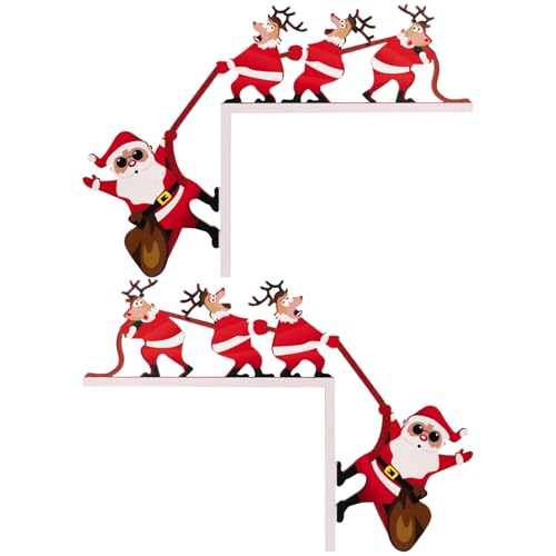 Decoración para El Marco De La Puerta,De Madera De Papá Noel Y Reno - 2 Piezas Decoración Navideña para Esquinas de Puerta | para Pared Dormitorio Casa Armario Chimenea Festival Hogar Fiesta