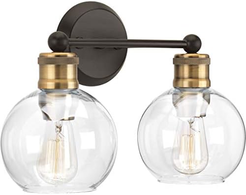 Hansford Collection 2-Light Clear Glass Coastal Bath Vanity Light Antique Bronze