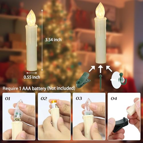 Image of 10PCS LED Flameless Taper Christmas Window Candles, Flickering with Remote, Battery Operated Xmas Tree Candles, Perfect for Home Decoration Hanging Candlesticks for Party Halloween Church Medium