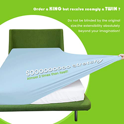 Fitted Sheet- Cosmoplus King Fitted Sheet Only（No Flat Sheet Or Pillow Shams）,4 Way Stretch Micro-Knit,Snug Fit,Wrinkle Free,For Standard Mattress And Air Bed Mattress From 8” Up To 14”,Baby Blue #TOP1