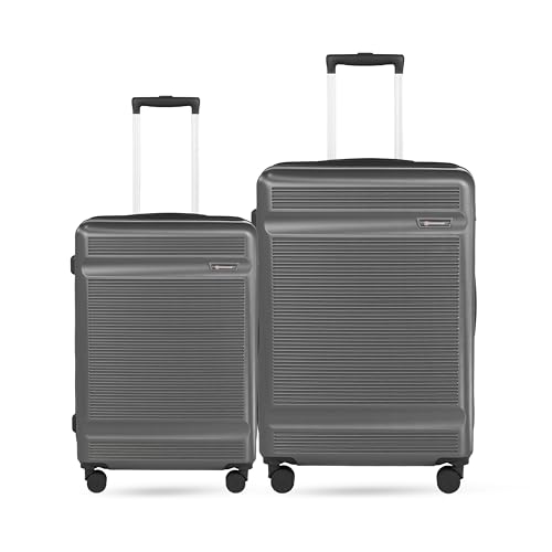 SWISS MILITARY Polycarbonate Pascal 8 Wheels Set of 2 (Medium + Large) Trolley Luggage Hard Case 360° Rotatable Wheels Anti Theft Zipper & 3 Dial Lock Suitcase for Travel Men & Women Grey 68cm, 79cm