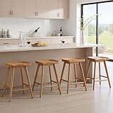 HNY Backless Counter Height Bar Stools Set of 4, 24’’ Modern Counter Stool Rustic Farmhouse Wooden Saddle Stools Ergonomic-Seat Barstool Chairs, Bar Height Stools for Kitchen Counter Island, Brown