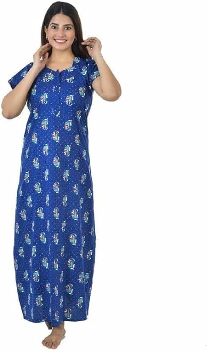 Generic Cotton Maternity Gown for Women Pregnancy - Floral Feeding Maxi & Night Dress for Pregnant Women - Nursing Pre and Post Pregnancy WearCare Instructions: Hand Wash Only Fit Type: Relaxed Blue