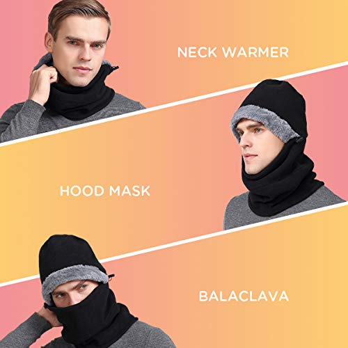 Balaclava Face Mask Winter Cold Weather Fleece Hood Neck Warmer for Men Women Black - Thumbnail 3