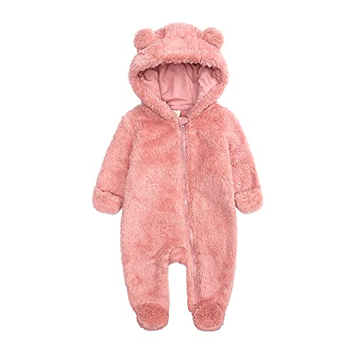 Image of Lamgool Baby Girls Boys Footies Romper Hooded Unisex Fleece Jumpsuit Newborn Outwear Outfits for Winter 0-12M