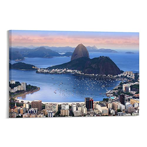 Canvas Wall Art Rio De Janeiro, Brazil In The Evening Sun Wall Decorations For Bedroom Living Room Stretched And Framed Canvas Paintings Kitchen Bathroom Wall Decor Ready To Hang - 8X12Inch(20X30Cm) #TOP15