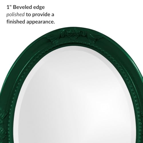 Image of Howard Elliott Collection Queen Ann Oval Glossy Hunter Green Wall Mirror, Oval Bevelled Hanging Wood Framed Vanity Mirrors for Home Decor, Living Room, Bathroom, Bedroom, or Hallway, 25 x 33 Inch