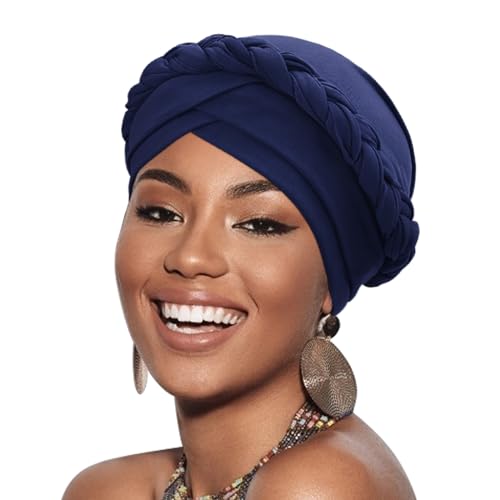 Image of DRESHOW Turban Pre-Tied Twisted Hat Thread African Head Wraps for Black Women Chemo Cancer Cap Braid Hair Cover