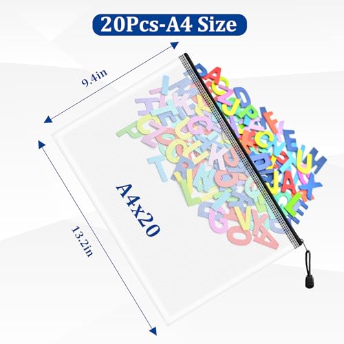 Image of 20pcs Mesh Zipper Pouch, A4 Zipper Bags for Organizing, Mesh Zipper Bag, File Organizer Pouches, Storage Pouch, Mesh Zipper Pouches for Organizing, School Office Supplies