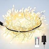 RESNICE 20FT Firecracker String Lights 200 LED Warm White Plug in Indoor Silver Wire LED Cluster Fairy Lights with Remote for Christmas Tree,Plant,Bedroom,Garden,Patio,Backyard