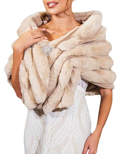 GORAIS Women Wedding Faux Fur Shawl and Wrap Bridal Winter Fur Stole Shrug for Brides and Bridesmaids