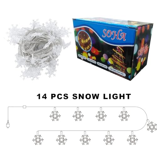 Image of K D 14 LEDwarm Yellow Snow Flake LED Lights for Decoration - 14 String Fairy Lights for Home, Diwali, Christmas & New Year Decor