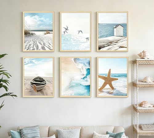 Erboinely 6 Pcs Coastal Seaside Wave Beach Poster Wall Art — view 7