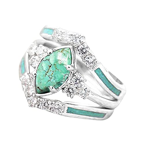 Sterling Silver Natural Turquoise Diamond 3 Piece Set Ring Simple Fashion Jewelry Popular Accessories Jewelry Gift