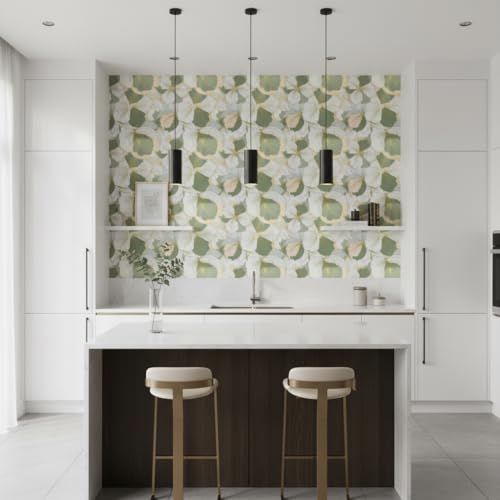 Image of Green Floral Wallpaper for Walls | Peel and Stick Self Adhesive Wall Sticker | Waterproof PVC Vinyl Decorative Wall Decor for Home, Living Room, Bedroom & Office (45x300 cm)
