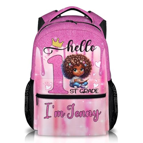 Backpack for Girls, Personalized Pink Backpacks for School Elementary Primary 1st Grade, Custom Lightweight Bookbag for Children Kids Girls 6-8, Gift Idea for Students 2nd 3rd Grade