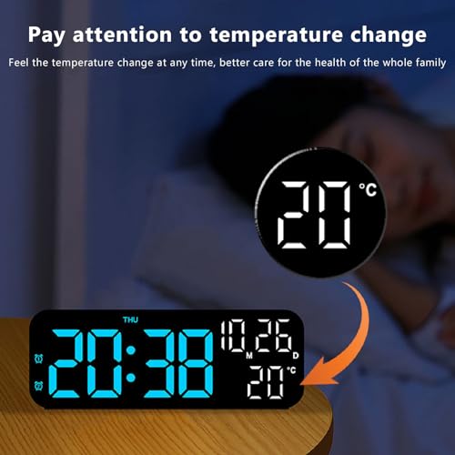 CCYLEZ LED Alarm Clock, Soft Light Multi Function Digital Clock Voice Control with Countdown Timer for Bedroom (Black Blue Lamp) - Image 5