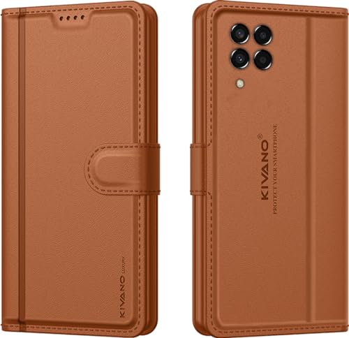 Image of KIVANO LUXE Compatible for Samsung Galaxy M33 5G Luxury Handmade Leather Magnetic Flip Folio Case | Card Holder & Kickstand | Slim Protective Cover | Unisex - Brown
