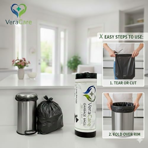 Image of VeraCare Eco-Friendly Garbage Bags | 30Pcs | Medium-19 x 21 Inches | 30 Bags x 1 Rolls | Black | Dustbin /Trash Bags with Detachable Drawstrings | For Dry & Wet waste (1)