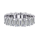 Michooyel Sterling Silver 6ct 3x5MM Emerald Cut Eternity Ring Diamond Wedding Band Ring Cubic Zirconia Rings For Women Girls